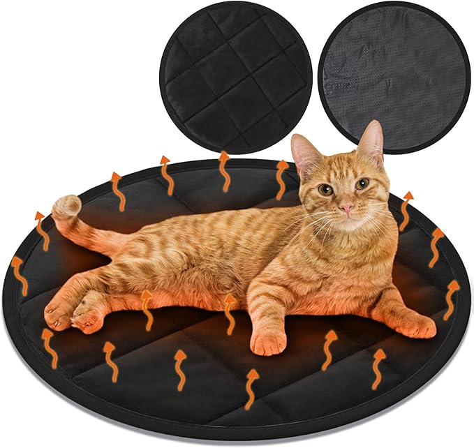 Drydiet 2 Pcs Self Warming Cat Mat Round Self Heating Pad Bed Reversible Machine Washable Heated Bed Anti Slip Warming Pad Pet Mat for Cat Crate Indoor Outdoor(Black,16 Inch)
