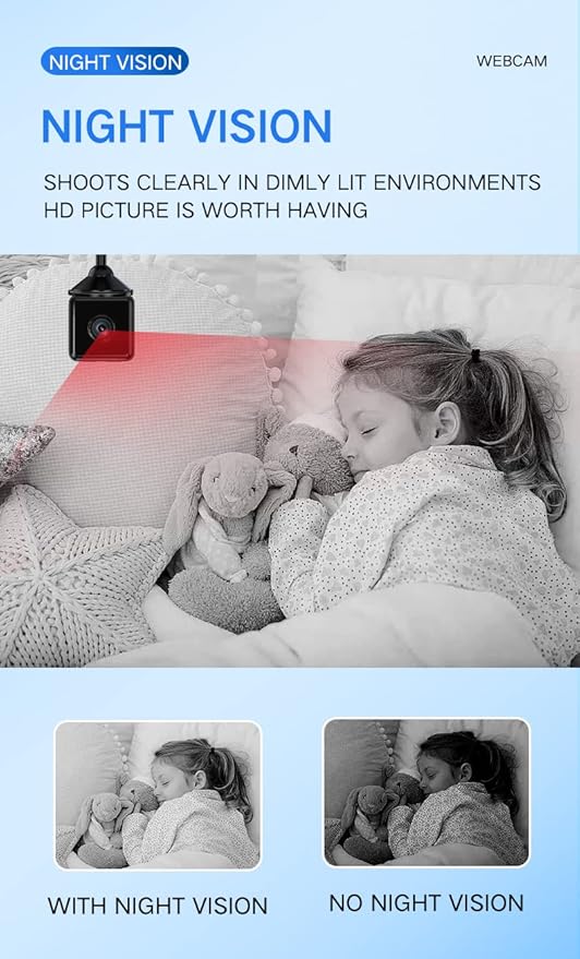 Mini Indoor Wireless WiFi Camera Spy Small Home Security Hidden Cameras Body Small Outdoor Camara Micro Nanny Cam Pet Dog Babysitter House Security Cams Room Cams No Need Wifi Cam Compatible Android