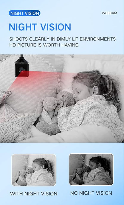 Mini Indoor Wireless WiFi Camera Spy Small Home Security Hidden Cameras Body Small Outdoor Camara Micro Nanny Cam Pet Dog Babysitter House Security Cams Room Cams No Need Wifi Cam Compatible Android