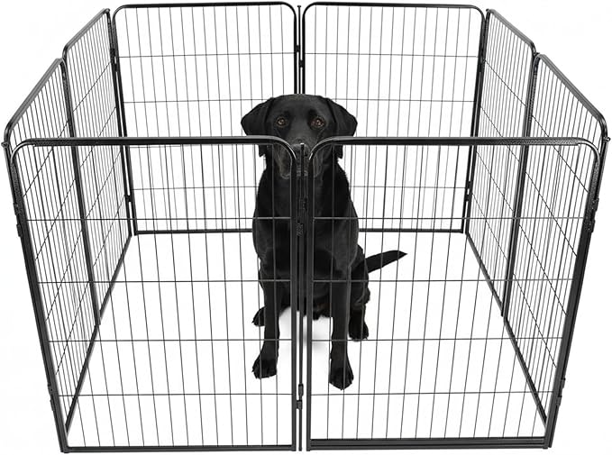 Indoor Dog Playpen - 40 inch, 8 Panels for Small and Puppy Size Dogs - Heavy Duty Metal Portable Pet Fence with Black Anti-Rust Coating - Play Pen w/Extra Wide Gate