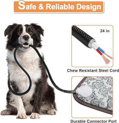 Heated Dog Bed, Electric Pet Heating Pad Heated Pet Bed for Cats,Upgraded Adjustable Controller,Waterproof Heating Pad for Dogs with Chew Resistant Steel Cord(Rose, 23 * 17in)
