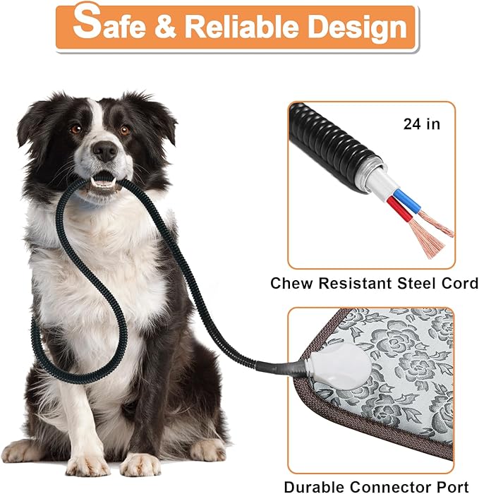 Cat Heating Pad, (18×18 in) Pet Heating Pad for Cats Puppy Heated Dogs Blanket with Timer(1-24H),Waterproof Heated Cat Blanket with Chew Resistant Steel Cord