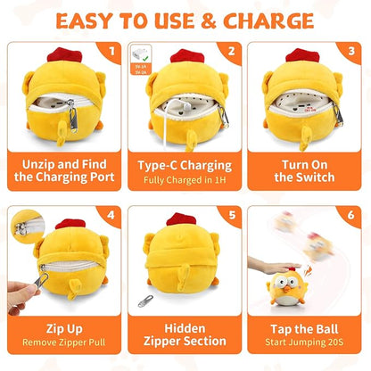 Interactive Dog Toy Ball, Upgrade Automatic 1.5H Jump Plush Toy with Removable Zipper for Small Large Dogs, Rechargeable Squeaky Move Bounce Ball for Pets Keep Busy, No Loud Music (Chicken)