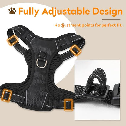 No Pull Dog Harness with 2 Leash Clips, Reflective Adjustable Soft Padded Vest with Handle, Breathable Oxford No Choke Pet Vest for Large Dogs, Orange,XL