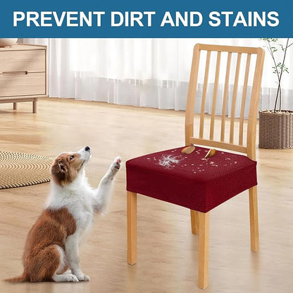 Smiry Waterproof Seat Covers for Dining Room Chairs Set of 6, Stretch Jacquard Removable Washable Chair Seat Slipcovers Protector, No Rear Covers, Wine Red
