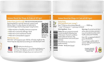 Wholistic Pet Organics Ester-C Powder for Dogs & Cats - Cat & Dog Allergy & Itch Relief - Vitamin C Immune Support Supplement - Itchy Skin Support for Seasonal Dog Allergy Relief - 1 lb - 454 Scoops