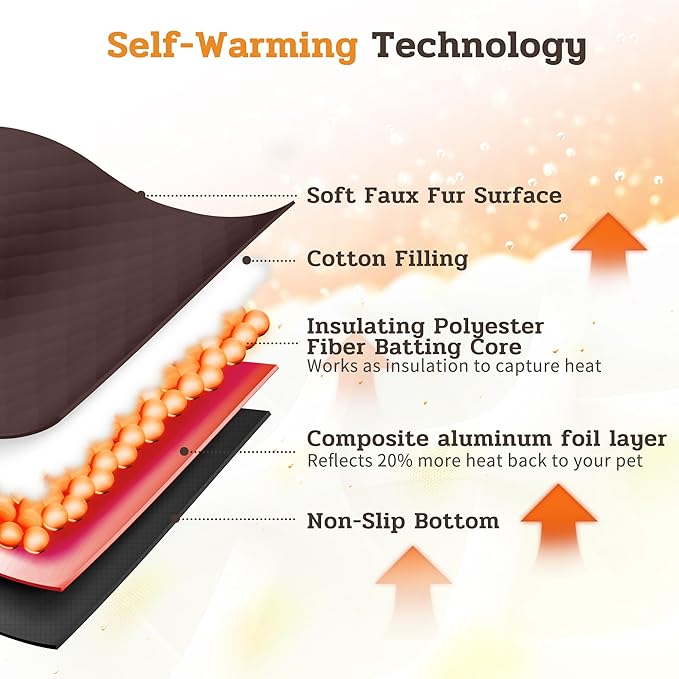 NWK Fluffy Self Warming Cat Mat, Cat Blanket, Thermal Dog Mat, Washable, Non-Slip Bottom for Sofa & Crate & Kennel & Car Seat (Coffee Brown, Medium (28'' X 19'' X 0.4''))