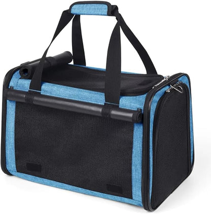 YUDODO 25 lbs Lightproof Airline Approved Cat Small Dog Carrier for Travel Bag Soft Sided Pet Puppy Carriers with Side Pockets & Reflective Mesh, Foldable Portable for Outdoor Car Large Lake Blue