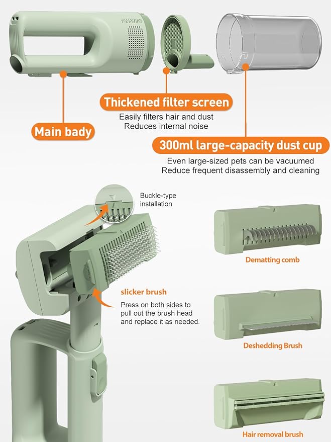 Dog Vacuum For Shedding Grooming, Pet Grooming Vacuum For Dogs Cat, Vacuum Pet Hair Remover Tool with Slicker Deshedding Dog Brush for Shedding Dematting Comb Kit