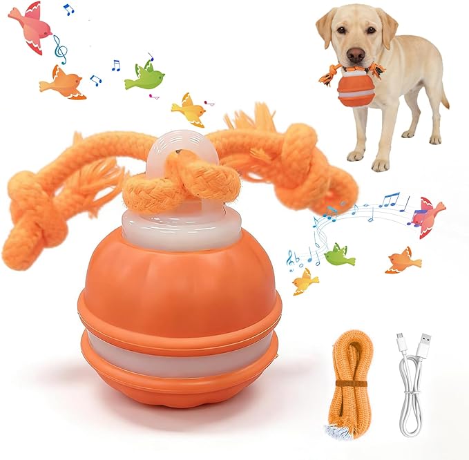Moving Interactive Dog Toy - Automatic Rolling Wobble Ball for Indoor Play, Keeps Aggressive Chewers Busy, Interactive Fetch Toy for Small & Large Dogs, Puppies, and Adult Cats (Orange)