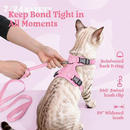 rabbitgoo Cat Harness and Leash, Escape Proof Vest with 3 Adjustable Buckles, Soft Comfortable Kitten Harness, Easy to Wear, Reflective for Safe Outdoor Walking, XS, Pink