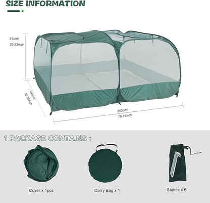 Foldable Portable Pet Playpen, Pop-Up Breathable Mesh Small Animal Cage with Transparent Walls & Bottom, Outdoor Indoor Small Animal Enclosures Tent for Lizards,Cats,Chickens,Rabbits (2M)