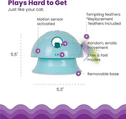 Catstages 2-in-1 Dart N’ Dash Electronic Feather Cat Toy, Motion-Activated, Ball Track Add-On, Blue