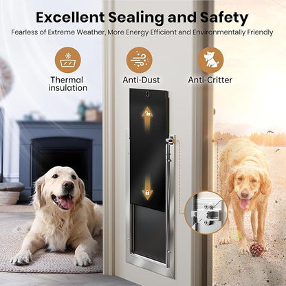 All Aluminum Dog Door with 2 Magnetic Flaps & 1 Replacement Flap, Heavy Duty Medium Doggy Door for Exterior Doors, Doggie Door wtih 2 Closing Panels, Dual Aluminum Locks, for Pets Up to 45 Lb
