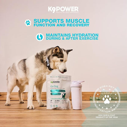 K9Power Go Dog – Hydration & Electrolyte Supplement for Dogs – Boost Stamina, Recovery, Muscle Function & Energy – Beta-Alanine, Creatine, BCAAs, Agave, Green Tea Extract, Electrolytes
