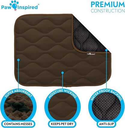 Paw Inspired Washable Padded Crate Mats for Dogs | 23" x 17" Pad, Fits 24-inch Kennels | Leakproof, Waterproof Bottom, Plush Pet Beds (Dark Brown)