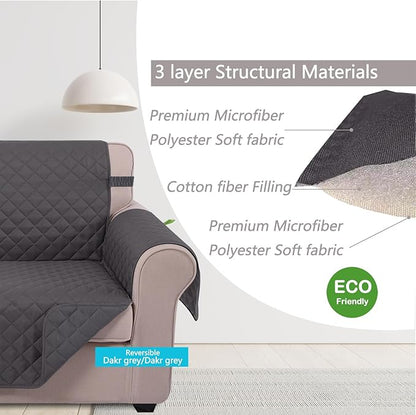 U-NICE HOME Recliner Chair Covers Reversible Chair Cover Pet Covers for Dogs with Elastic Straps Water Resistant Diamond Quilted (28''Recliner Oversized, Dark Grey/Dark Grey)