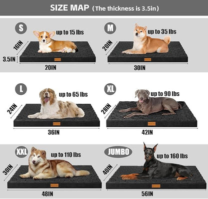 Patas Lague Orthopedic Dog Bed Large Sized Dog 36''X24'', Waterproof Soft Comfortable Egg Crate Foam Large Pet Beds Crate Mat with Removable Washable Cover and Nonskid Bottom, Black
