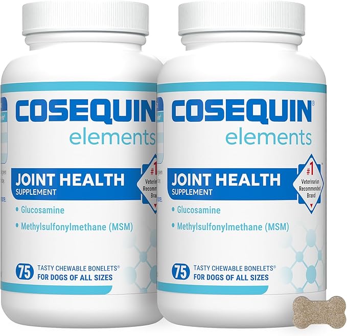 Nutramax Cosequin Elements Dogs Joint Health Supplement, Contains Glucosamine for Dogs, MSM, Supports Healthy Joints, for All Breeds and Sizes, Chewable Tablets, 75 Count (Pack of 2)