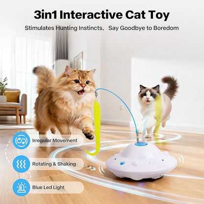 Pet Prime 3-in-1 Interactive Cat Toy with 6 Replaceable Attachment - Automatic USB Rechargeable Self Moving Cat Toy for Bored Indoor Kittens and Adult Cats