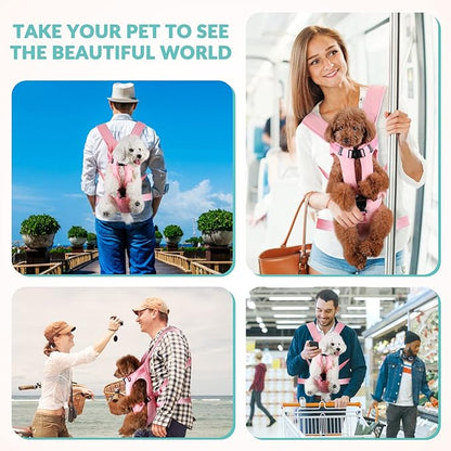 Lukovee Dog Backpack Carrier, Legs Out Easy-fit Dog Front Carrier for Small Medium Dogs, Adjustable Hands Free Dog Chest Carrier for Hiking Cycling (Pink,Medium)