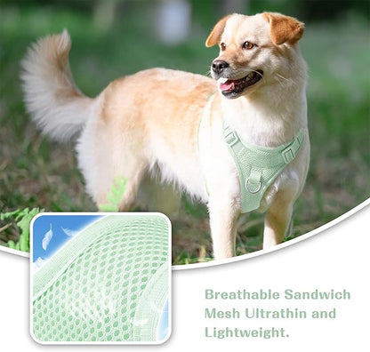 No Pull Dog Harness for Small Medium Large Dogs - Adjustable 2 Layer Mesh Dog Vest with Dual Clip, Escape Proof, Quick Release, Lightweight Breathable Mesh for Walking Hiking (Light Green,XL)