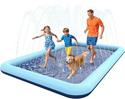 VISTOP Non-Slip Splash Pad for Kids and Dog, Thicken Sprinkler Pool Summer Outdoor Water Toys - Fun Backyard Fountain Play Mat for Baby Girls Boys Children or Pet Dog (97 * 60 inch, Blue&Blue)