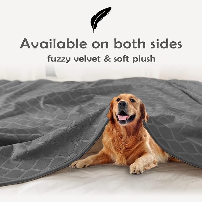 fuguitex Waterproof Dog Blanket Bed Cover Dog Crystal Velvet Moroccan Fuzzy Cozy Plush Pet Blanket Throw Blanket for Couch Sofa(52 * 82 inch, Dark Grey+Beige)