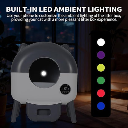 Self-Cleaning Cat Litter Box, 76L Large Capacity Automatic Litter Box for Multiple Cats, App-Controlled, Quiet & Odor-Free, Smart Safety Sensors, LED Night Light, Includes Trash Bags