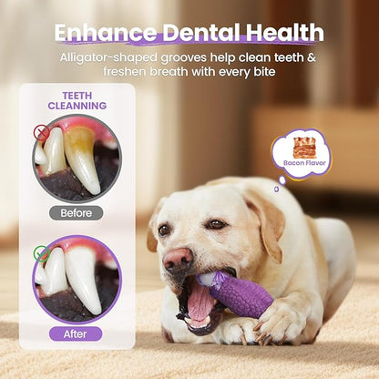HGB Tough Dog Chew Toys for Aggressive Chewers, Squeaky Indestructible Dog Toy for Large Dogs to Keep Them Busy & Reduce Boredom for Small, Medium, Large Breed, Bacon Flavor