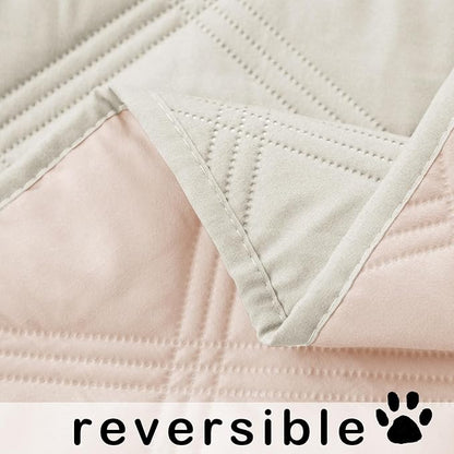 fuguitex Waterproof Dog Blanket Reversible for Small Dogs Resistant Leakproof Washable Couch Cushion Bed Protector Cover for Indoor Furniture Pet Friendly（52"*82",Baby Pink+Cream