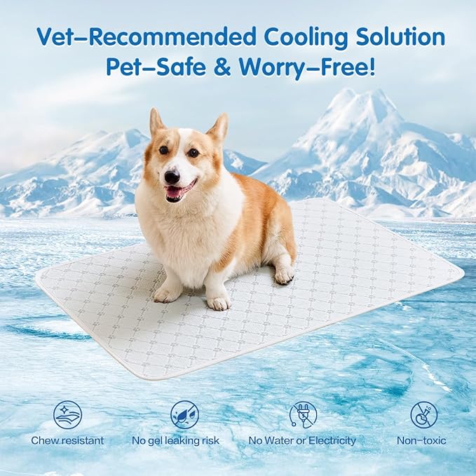 Dog Cooling Mat - Instant 6-12°F Drop, Cooling Mat for Pets Q-MAX >0.5 & Machine Washable, Anti-Slip Bottom, Cool Relief Bed for Dogs & Cats Light Gray 24" x 18"