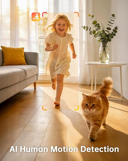 ELYSOO Wireless Indoor Camera: Battery Powered Pet/Dog Monitor with Phone App, 360° Pan/Tilt, Smart Detection, No Wiring Needed, 2K Live Video, Night Vision, Portable Home Cam for Room/Rental/Travel