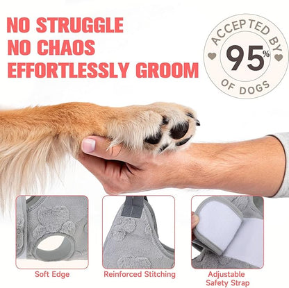 PAWCHIE Dog Grooming Hammock Harness for Dogs & Cats with Pet Nail Clipper Trimmer,Cat Hanger Sling for Trimming Clipping Nails,Warm Plush Dog Hammock Restraint Bag for Small Medium Large Dogs,Grey XS