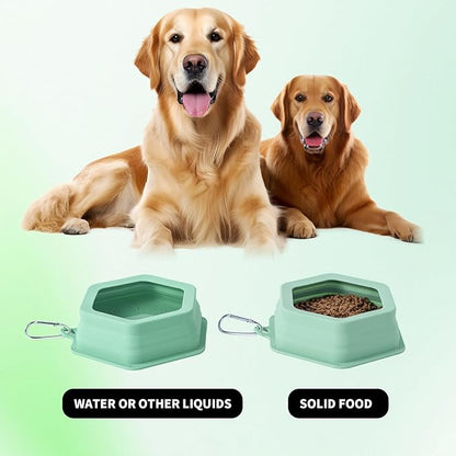 No Splash Dog Travel Bowls for Cars, Spill Proof Collapsible Dogs Water and Food Feeder Dispenser Integrated Molding Portable Cat Dish for Pet Vehicle Road Trips (Morandi Green)
