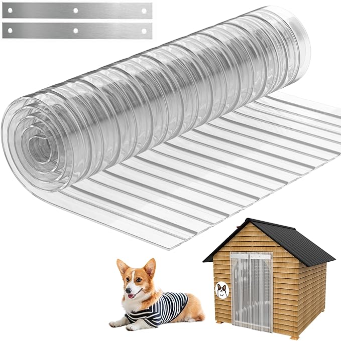 Dog Door Replacement Flaps with Metal Strips, Dog House Flap - Weather Resistant Plastic Vinyl Strip for Igloo or Kennel, Easy to Cut, 15.7 in x 59 in