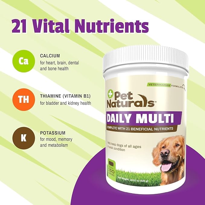 Pet Naturals Daily Multivitamin for Dogs, Veggie Flavor, 300 Chews - Yummy Chews with Amino Acids, and Antioxidants - Supports Energy, Metabolic Function and Pet Wellness