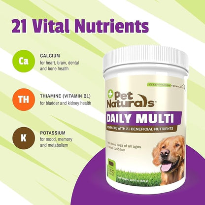 Pet Naturals Daily Multivitamin for Dogs, Veggie Flavor, 300 Chews - Yummy Chews with Amino Acids, and Antioxidants - Supports Energy, Metabolic Function and Pet Wellness