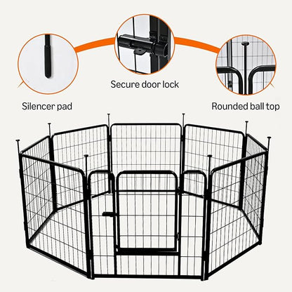 Amazon Basics Dog Playpen, 8 Panels Metal Fence with Door, Foldable for Indoor and Outdoor Use, Suitable for Small to Medium Sized Dogs, 30 Inch Height, Black