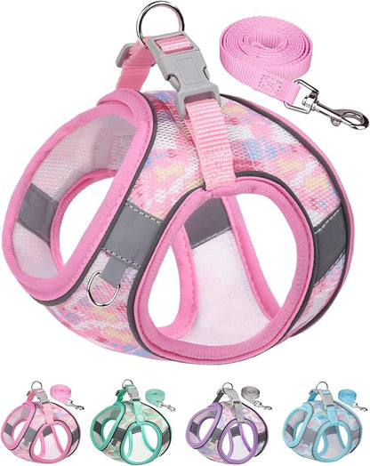 Dog Harness for Small Medium Dogs No Pull, Cat Harness and Leash Set, Step in Puppy Harness. (Pink, XS)