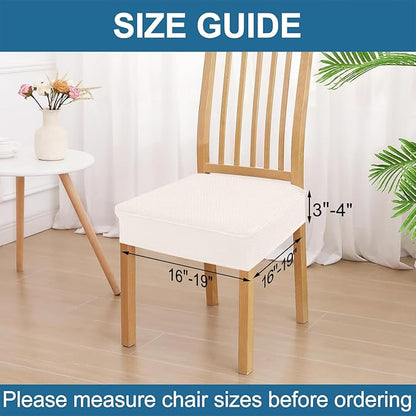Smiry Waterproof Seat Covers for Dining Room Chairs Set of 4, Stretch Jacquard Removable Washable Chair Seat Slipcovers Protector, No Rear Covers, Ivory