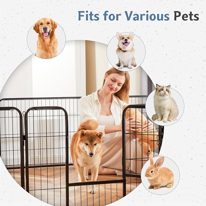 DUMOS Dog Playpen Indoor, Metal 40 Inch 6 Panels Foldable Pet Fence with Door, Outdoor Small Medium Large Dog Puppy Portable Exercise Play Pen for RV Camping, Trips, Play Yard