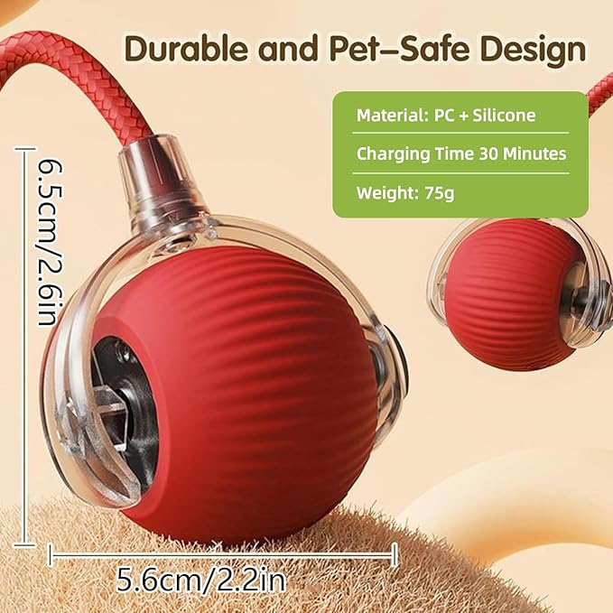 2 Pack Interactive Cat Toy Balls for Indoor, Interactive Puppy Toys Ball with Tail, Automatic Activate Cat Toys with 360° Fast Smart Movement, USB Rechargeability and Durable Enrichment Toy