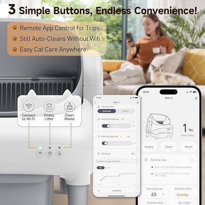 Automatic Cat Litter Box,Self Cleaning Litter Box for Multiple Cats with Open Top Design,App Control, Safety Protection,Ultra-Quiet,Easy Setup,Light Gray