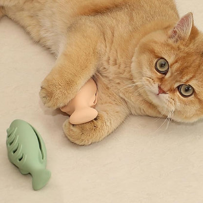 Cat Toys for Indoor Cats, Fish Shaped Chew Catnip Toys for Teeth Cleaning, Food Grade Silicone Cat Enrichment Toy, Interactive Kitten Teething Toys with 1 Cat Nip Ball, 2 Pcs