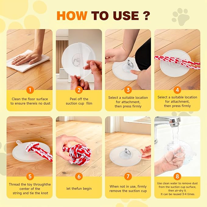 Interactive Dog Toys, Gel Suction Cup Design, Cotton Rope Ball with Built-in Bell, Puppy Teething Toys, Tug of War Dog Toy, Dog Puzzle Toy for Small Dogs, Red & White