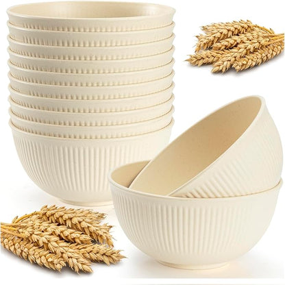 12PCS Unbreakable Cereal Bowls 24 oz, Plastic Reusable Light Weight Bowl, Set of 12, Lightweight Bowls Made of Wheat Straw Fiber Ideal for Salad, Soup, Ramen, Noodles, Oatmeal