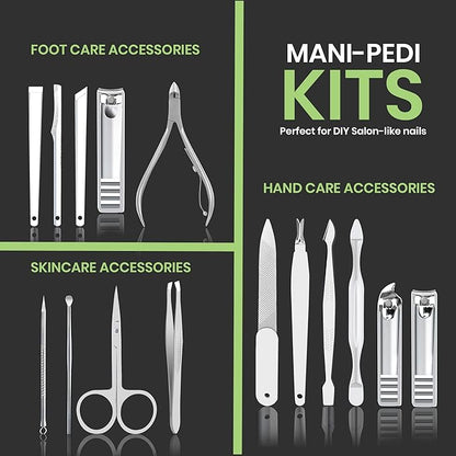 Utopia Care - Manicure Kit for Women and Men, Manicure Set with Nail Clippers or Nail Kit Includes Fingernail & Toenail Clippers,15-Pcs Pedicure Kit Stocking Stuffers with Travel Case - Green