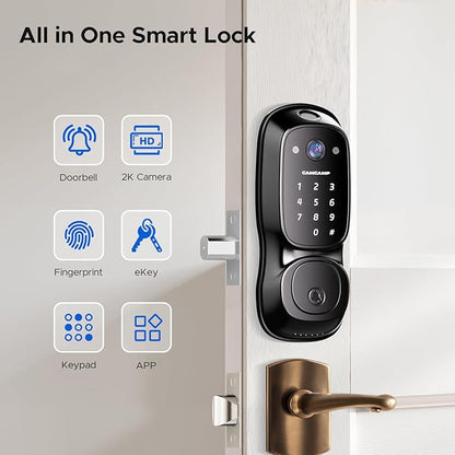Camcamp Smart Door Lock,Fingerprint Keyless Entry Door Lock with Camera&Doorbell,Built-in Wi-Fi Deadbolt Smart Lock for Front Door,2-Way Audio,App Control,8Months Battery,Auto Locking,IP66Waterproof