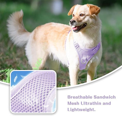 No Pull Dog Harness for Small Medium Large Dogs - Adjustable 2 Layer Mesh Dog Vest with Dual Clip, Escape Proof, Quick Release, Lightweight Breathable Mesh for Walking Hiking (Light Purple,S)